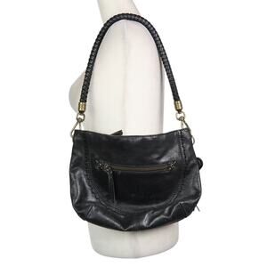 The Sak Black Leather Zip Top Shoulder Bag Purse